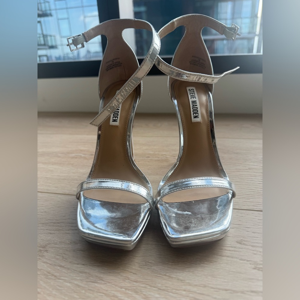 Steve Madden Metallic Silver Strappy Heels